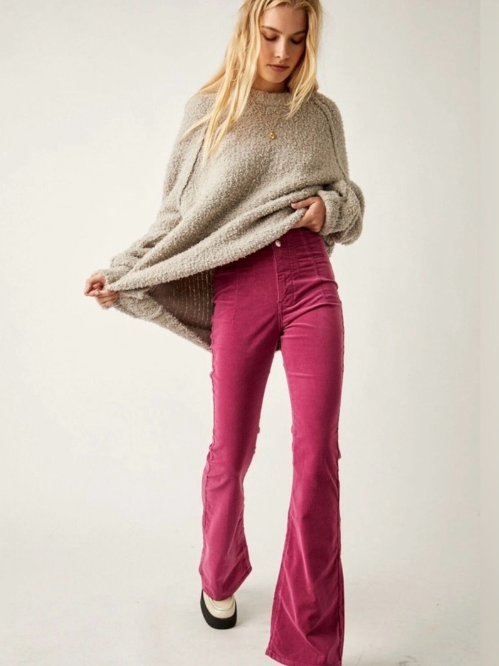 Free People We the Free Jayde high-rise pink corduroy flare